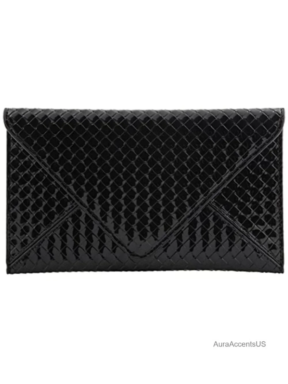 Faux Patent Leather Glossy Envelope Clutch with Detachable Chain Strap